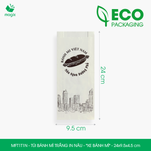 MFT1T1N - 24x9.5x4.5 cm - 100 Túi bánh mì Trắng in sẵn họa tiết XE BÁNH MÌ - Bao bánh mì Túi giấy thực phẩm an toàn