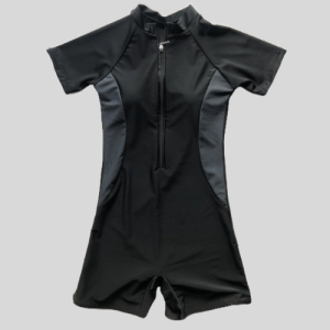 Đồ bơi nữ liền thân dáng đùi tay ngắn phong cách thể thao hàn quốc đen phối xám che bụng kín đáo KONKUN MS137