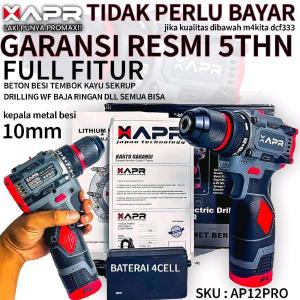 APR Bor Impact drill BRUSHLESS type AP34+ 13mm keyless auto lock 2 baterai bor besi kayu driver sekrup