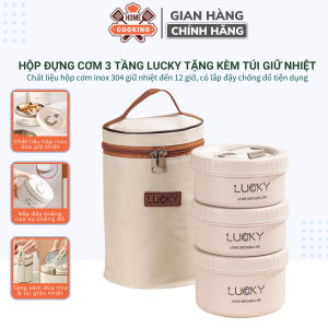HỘP CƠM 3 TẦNG LUCKY -TẶNG KÈM TÚI ĐỰNG + ĐŨA THÌAHỘP ĐỰNG CƠM GIỮ NHIỆT LUCKY HỘP CƠM TRƯA VĂN PHÒNG CÁCH NHIỆT