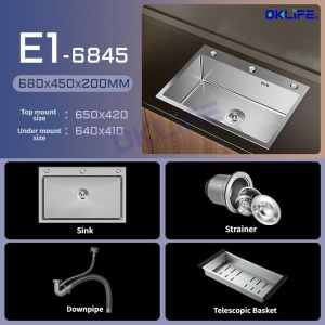 [OKLIFE®]SUS 304 Stainless Steel Kitchen Nano Sink Single Sink Household Sink With Kitchen Faucet Drain AccessoriesFast shipping