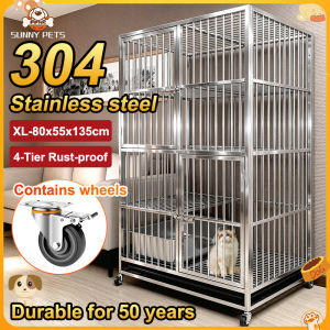 Stainless steel Cat Cage 4 Layer Pet Cage Foldable Easy Assemble Sturdy Pet Furniture Cat Cages with Wheels Sturdy Cage 80*55*132cm