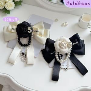 Joldhans Fabric Camellia Flower Brooch Black Bowknot Necktie Camellia Flower Bow Tie Versatile Shirt Collar Pins Wedding Party For Women