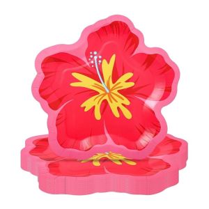 TANTUANG 10Pcs Giấy Đĩa giấy hình hoa. Hình dạng không đều Họa tiết hoa dâm bụt. Đĩa dùng cho tiệc Quà tặng Hoa nhiều màu sắc Bộ đồ ăn Luau Sử dụng một lần