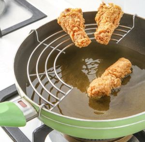 Stainless Steel Frying Oil Strainer Steam Rack Oil Drainer Mesh Colander Filter Frying 26/32cm Rack