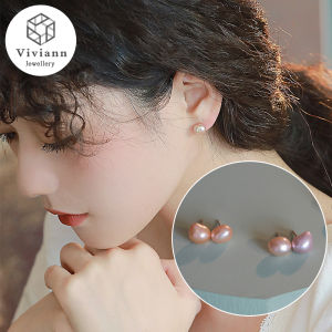 Viviann Original True Baroque Pearl Earrings Summer Vintage Stud Earrings New Trend Korean Style Gold Simple Pearl Ear Clasp Hoop Earrings For Women Fine Elegance Jewelry Gifts