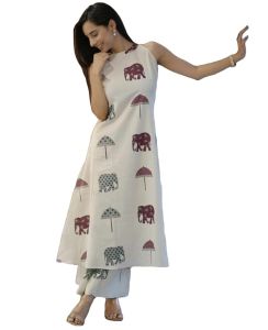 Ready Stock Malaysia | Printed Rayon 2pc Kurti Set for Women | Sleeveless Halter Neck Top Pants | Lightweight Casual Ethnic Wear | Fusioncloset
