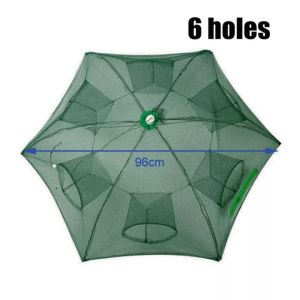 🔝 Original 【24 hours delivery】6/8Holes Folded Portable Hexagon Fishing Net Crayfish Fish Automatic Trap Shrimp Carp Catcher Cages Mesh Nets CrabTrap