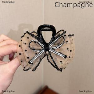 [COD] Modingdue Elegant Mesh Bow Hair Clips Women Ponytail Claw Clip Sparkling Rhinestone Clips Hairpin Girls Headdress Hair Accessories Gifts
