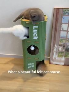 4in1 Felt Cat Condo House Anti Scratch Cat Bed Multi-Layer All-Season For Multiple Cats