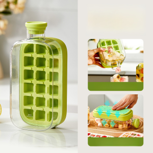 2 in 1 Touch-Free Ice Cube Tray Water Bottle Food Grade Ice Grids Multi-Function Ice Cube Water Bottle