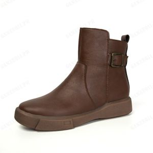 ganze011 European station street shooting cowhide short boots autumn and winter new womens boots flat retro womens single boots large size Martin boots