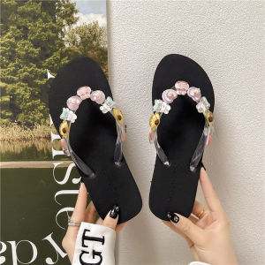 [Free Shipping] Summer Indoor Beach Shoes Suitable For Outdoor Wear At The Seaside Eva Flip-Flops For Women Cute Transparent Floral Design Non-Slip
