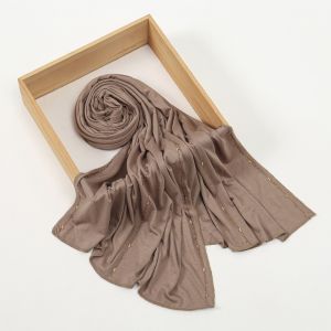 GOXBERK Mềm mại Khăn hijab đính đá Màu đơn sắc Thiết kế đơn giản Ống xả dài Thời trang Vải cotton modal Khăn trùm đầu Jersey Dành cho phụ nữ