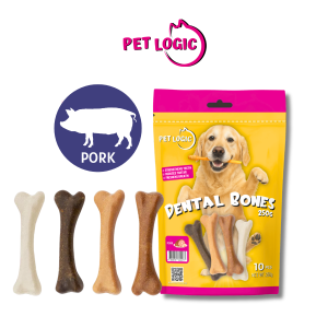 Pet Logic Dental Bone Chews Pouch 250g PORK Dog Treats Pet Grooming Oral Care