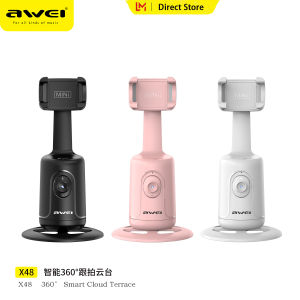 Awei X48 360° Rotating AI Auto Face Tracking Phone Holder Pan-Tilt Anti-Shaking Gimbal Stabilizer for Smartphone Reinforced Ultra-Stable Gesture Control No App Phone Cellphone Selfie Stick For Recording Video Live Vlogging Tiktok