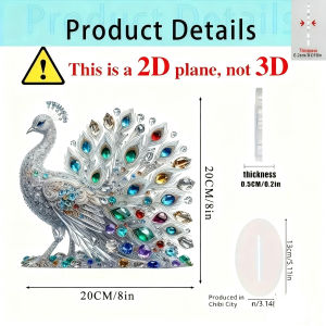 [caichuitan] รูปปั้นอะคริลิคแบน2D 1ชิ้นเครื่องประดับนกยูงคริสตัลหรูหราตกแต่งโต๊ะสำหรับห้องนอนห้องนั่งเล่นสำนักงาน