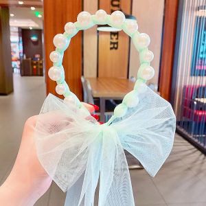 GU Bandana Mutiara Pita Tulle Panjang Bisa diikat Gaya Korea Bando Anak Import Bando Mutiara Tali Kepang A-11