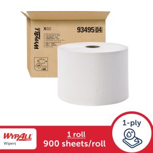 WypAll® X60 General Cleaning Wipers Jumbo Roll 93495 White 1 ply 1 Roll x 900 Sheets