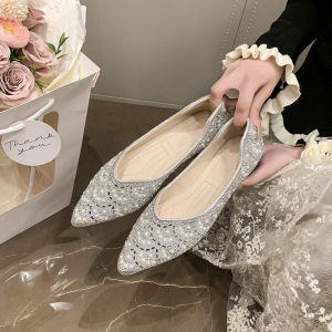 Full Diamond Flat Shoes For Women 2026 Spring And Autumn New Shiny Pointed Toe Slip-On Shallow Loafers For Women