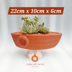 Chậu đất nung chậu sen đá - Chiếc thuyền dài 22cm rộng 10cm cao 6cm