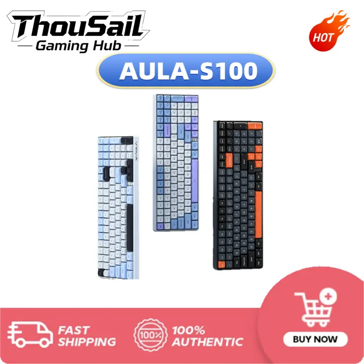 AULA-S100 Wireless Bluetooth Tri-mode Mechanical Keyboard, Side-printed Keyboard, Full-key Hot-swappable Switches, Dedicated for Office, Esports, and Gaming
