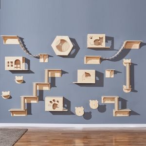 Cat Rack Wall Mounted Lying Frame Wall Jumping Stand Tower Claw Sharpener House Kitten Climb Natural Playground Kucing Permainan
