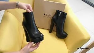 Onlymaker Womens Round Toe High Heel Ankle Boots Handmade Plus Size Platform Fashion Warm Autumn Winter Boots