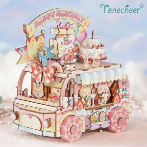 Tonecheer Birthday Party 3D Wooden Puzzle DIY Music Box Happy Birthday Sound Mechanical Model