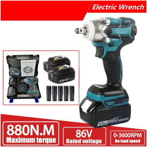 Impact Wrench Brushless 880N.M 86V Li-Ion Cordless untuk Motor dan Mobil - Biru