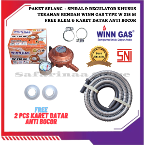 PAKET SELANG + SPIRAL & REGULATOR WINN GAS TYPE W 218 M FREE KLEM & KARET DATAR ANTI BOCOR