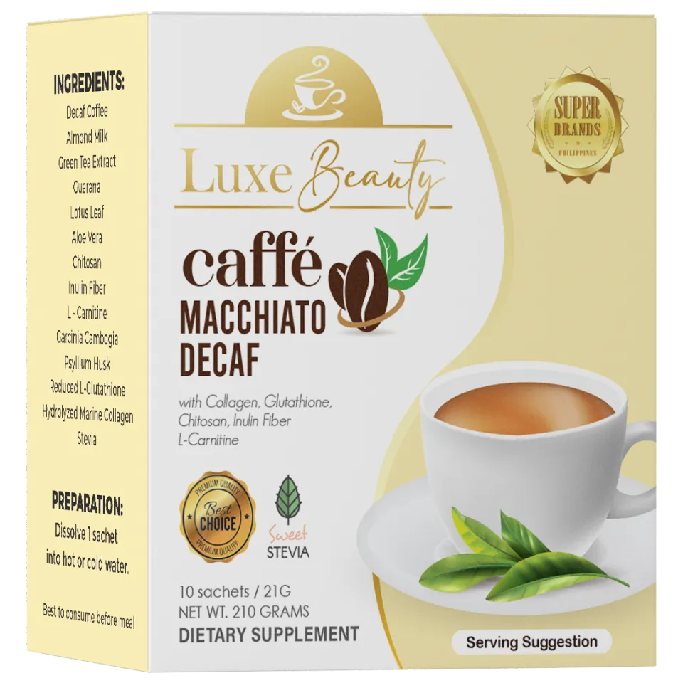 Luxe Caffe Macchiato Luxe Beauty Caffe Macchiato DECAF Sachets With  Collagen & Glutathione - 10 Count Hot Babe Slimming Coffee Kiray Product