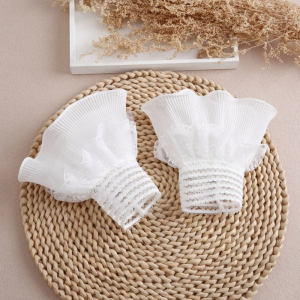 Classic Crumple Pleated Flared Sleeve False Cuffs White Color Sweater Decorative Detachable Wrist Clothing Accessories