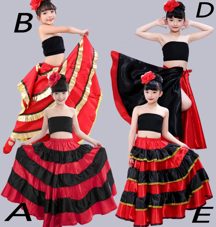 Lolanta Kids Girls Red Belly Dance Skirt Spanish Flamenco Costume