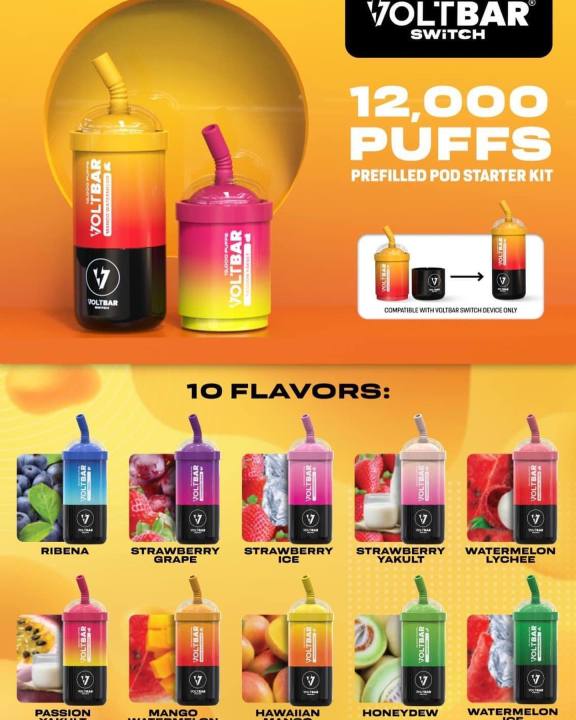 VOLTBAR SWITCH 12000 PUFF💥 DISPOSABLE POD FLAVOR KITS AND CARTRIDGE