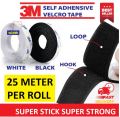 ( 25 METER ) Velcro Tape Magic Tape Magic Stick Hook & Loop Velcro Tape With 3M Double Side Tape Stick Tape Sticky Tape. 