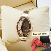 【Free Gift Box】New Style Quartz Womens Watch Oval Half-Side Rhinestone Ball Glitter Fashion Womens Watch  Gifts