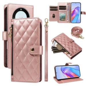 Crossbody Wrist Strap Leather Case for Honor 90 X50i X9C X9B X9A X9 X8C X8B X8A X8 X6 X6s Magic 6 5 4 Lite Multi-Card Slot Zipper Wallet Cover Long Lanyard