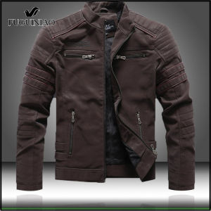 FUGUINIAO 2021 Autumn Winter Mens Leather Jacket Casual Fashion Stand Collar Motorcycle Jacket Men Slim Pu Leather Coats