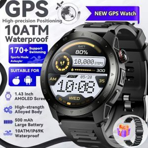 2025 NEW GPS Smart Watch Outdoor Sport Satellite GPS Position For Men 5ATM IP69K Waterproof Smartwatch Compass Altimeter Barometric 1.43 AMOLED Screen Mens Watches
