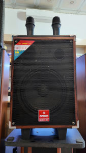 Loa xách tay TK V2 Ontekco kèm 2 micro không dây bass 20 vỏ gỗ nâu mặt lưới thép kết nối bluetooth AUX hát karaoke hay bảo hành 12 tháng