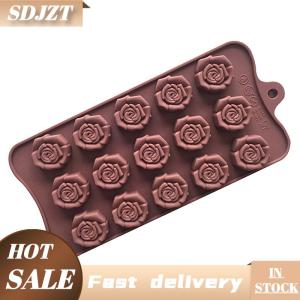 SDJZT 1 cái 15 khoang Rose Shape Silicone khuôn DIY hoa sô cô la bánh xà phòng Khuôn đá Khay nướng bánh bánh trang trí công cụ