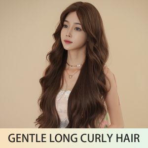 Natural-Look High-Quality Polyester Lace Front Wig - 70cm Long Curly  Style in Honey Tea Brown