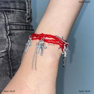 [COD] Auto Stuff สร้อยข้อมือแฟชั่นประดับลูกปัดแบบหลายชั้นสำหรับผู้ชายสร้อยข้อมือแบบห้อยไขว้สไตล์ฮิปฮอปพังค์ของขวัญสำหรับงานปาร์ตี้