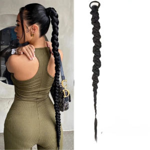 Synthetic Rubber Band Ponytail Long Braid Hair Black Brown Hairpiece Ponytails Extension for Women