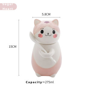 300ml Cute Cat Ceramic Mug With Spoon and Lid Hand Painted Coffee Milk Drinkware