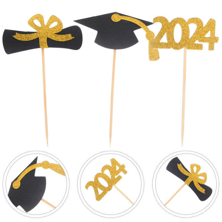 RUDMALL 12Pcs Graduation Cupcake Toppers 2024 Graduation Cake Toppers ...