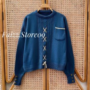 Meela Blouse Saku - Atasan Sweater Crop Rajut Wanita Motif Cable Tali Kur Premium Korean Style