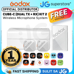 Godox Cube-C (Dual TX + RX) 2.4GHz Wireless Clip-On Microphone System Combo Kit 1 USB Type-C Omnidirectional Mono / Stereo Max 300m Range 2300mAh Charging Case 10 Hours Battery Safety Track Mode for Content Creator Vlog Vlogging | JG Superstore