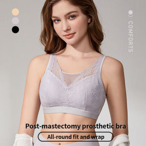 ONEFENG Postoperative Bra Breast Prosthesis Bra Without Underwire Breast Tube Top Bra Full Cup Underwear for Mastectomy Women with Big Pocket